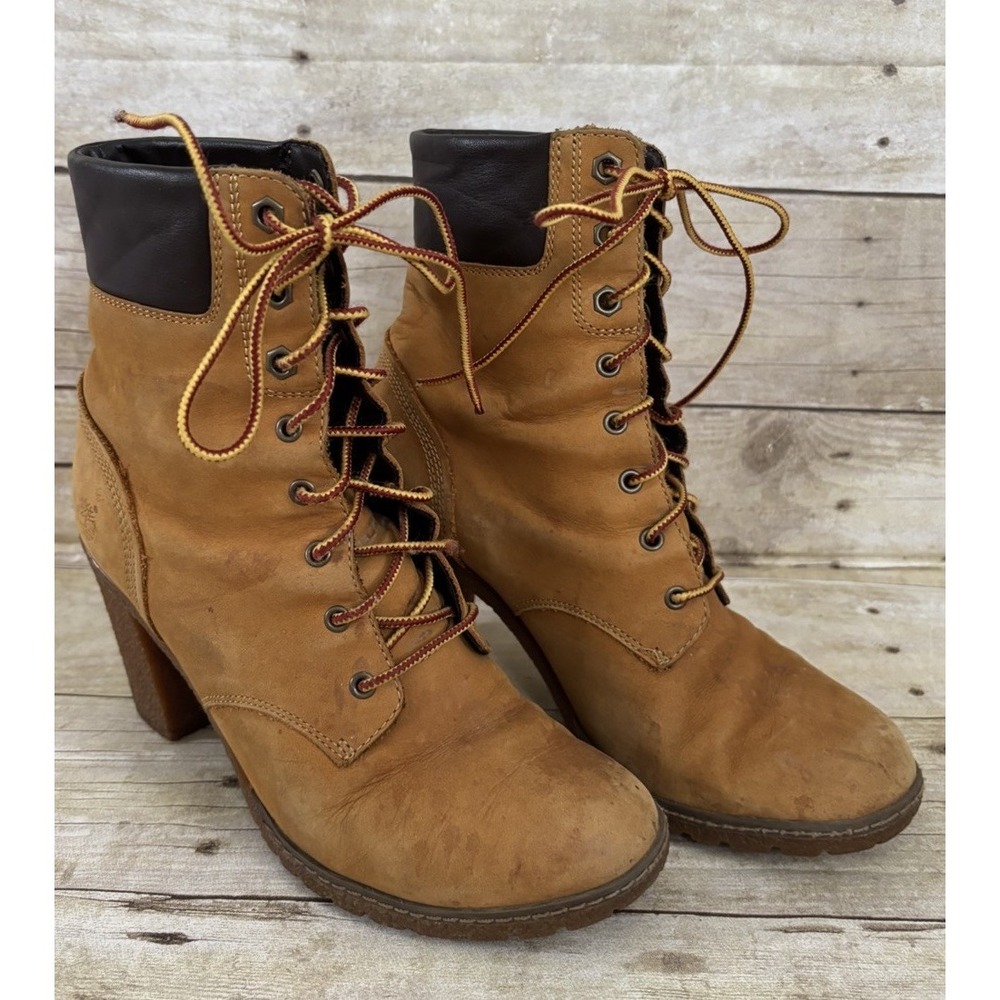 Timberland Womens‎ Size 7.5 Brown Leather Lace Up Heeled Ankle Fashion Boots